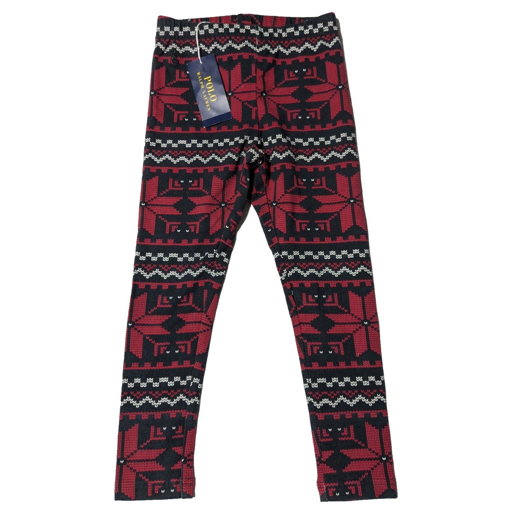 POLO RALPH LAUREN Girls Size 5 Black Red Cotton Stretch Leggings NEW